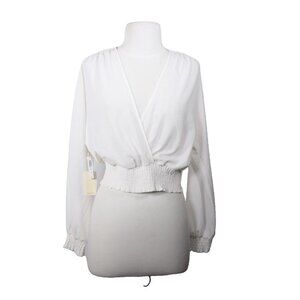 Wilfred Womens XS White Oak Reign Blouse Smocked Top Long Sleeves Shirt $110 NEW